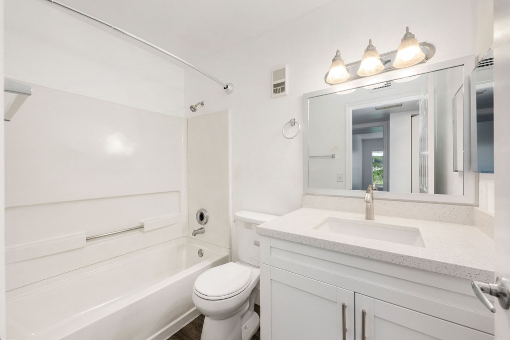 a bathroom with a sink toilet and a bath tub