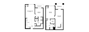 A black and white image of two floor plans of a house.