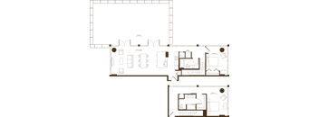 A floor plan of a house with two bedrooms, a living room, a kitchen, and a bathroom.