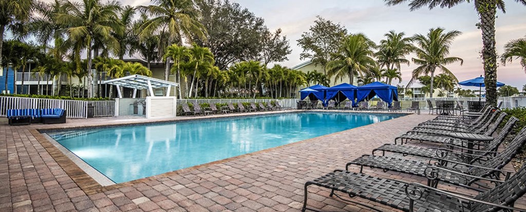 Outdoor pool with lounge seating