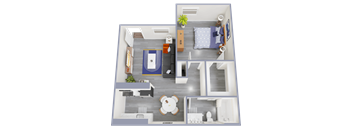 a floor plan of a one bedroom apartment with a bathroom and living room