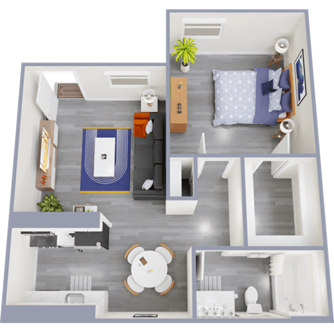 a floor plan of a one bedroom apartment with a bathroom and living room