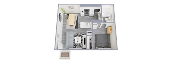 a floor plan of a one bedroom apartment with a living room dining room and kitchen