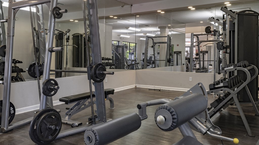 a gym with weights and other exercise equipment