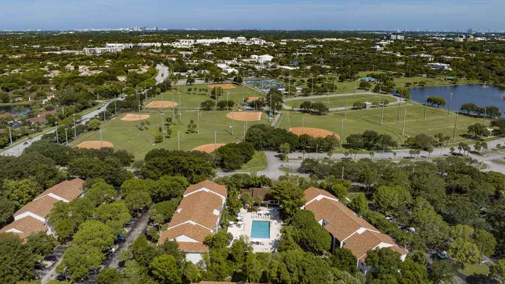 an aerial view of a park in the middle of a city