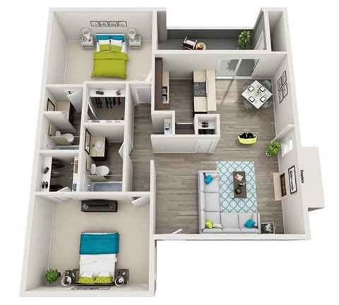 a furnished floor plan of a 1 bedroom apartment
