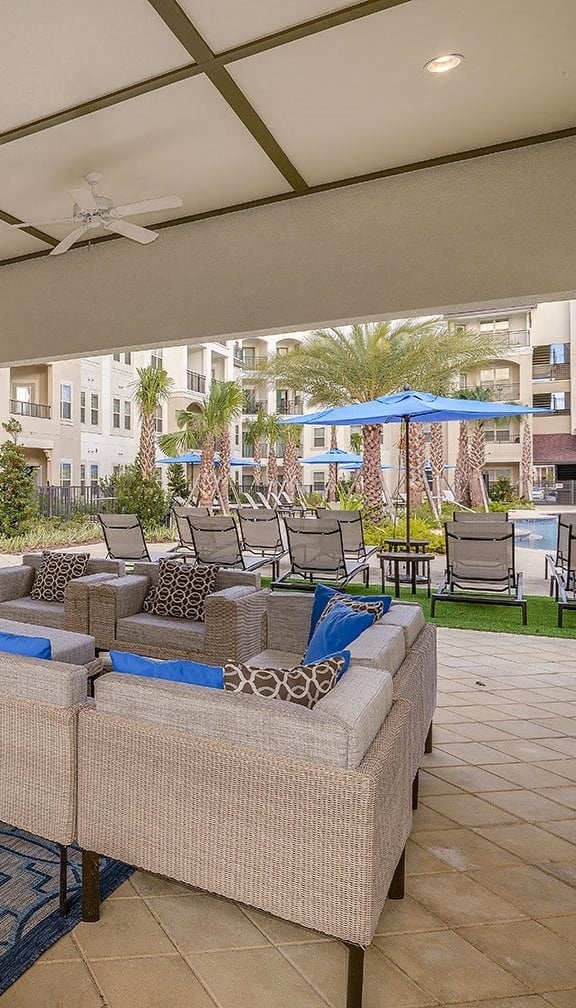 Outdoor pool lounge area