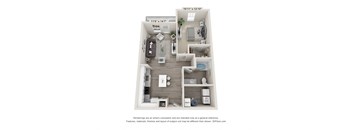 a 3d floor plan of a 1 bedroom apartment