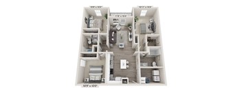 A floor plan of a two-bedroom apartment with a living room, kitchen, and bathroom.