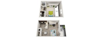 a bedroom with a bed and a chair in a room