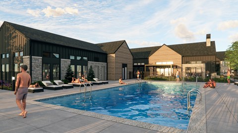 A man is standing by the poolside in a sunny day.