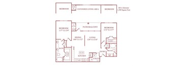 A red floor plan of a house with labeled rooms.