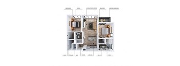 A diagram of a house layout with labeled rooms.