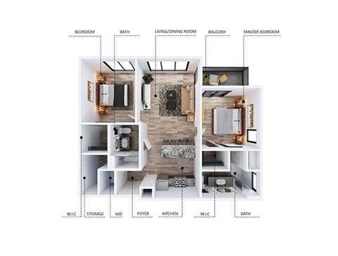 A diagram of a house layout with labeled rooms.