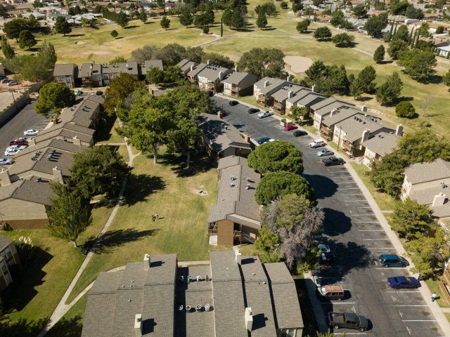 an aerial view of a neighborhood of houses