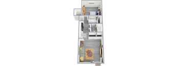 a floor plan of a house with a bedroom and a living room