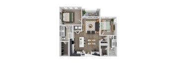 a 2 bedroom floor plan with a bathroom and a living room