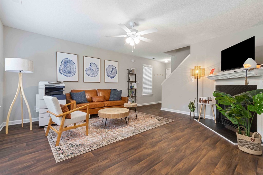 a living room with a couch and a table