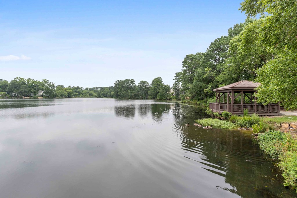 a pavilion on the bank of a river