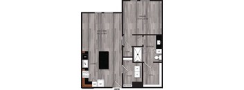 A floor plan of a house with a living room, dining room, kitchen, and bathroom.