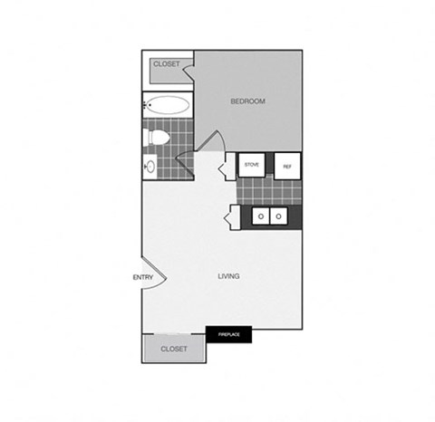 a stylized floor plan of a 1 bedroom apartment