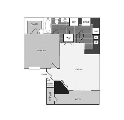 a floor plan of a studio apartment with a bedroom and a living room