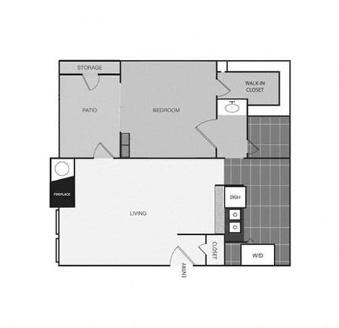 a floor plan of a studio apartment with a bedroom and a living room