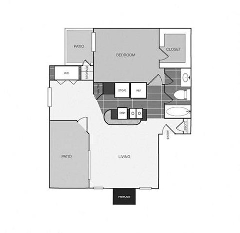 a floor plan of an apartment with a bedroom and a living room