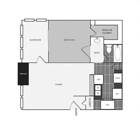 a floor plan of a 1 bedroom floor plan with an open