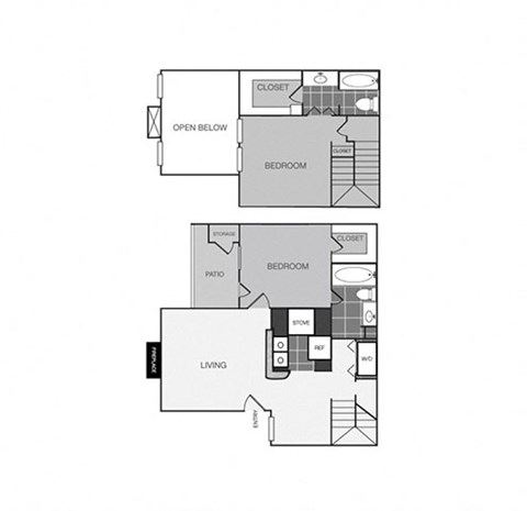 a floor plan of a residence with a bedroom and a living room