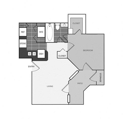 a floor plan of an apartment with a bedroom and a living room