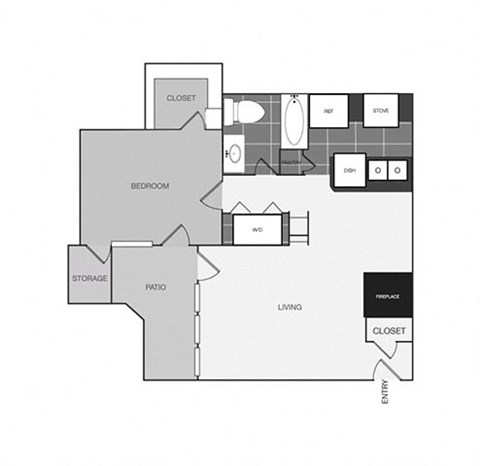 a floor plan of a bedroom apartment with an open floor plan