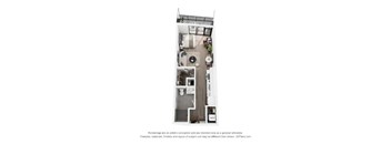 A top-down view of a room with a bed, a desk, and a chair.
