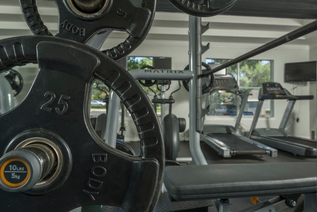 a treadmill and elliptical machines in a gym