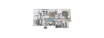 a 3d floor plan of a 3 bedroom apartment