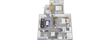 a 3d rendered floor plan of a 1 bedroom apartment