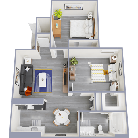 a 3d rendered floor plan of a 1 bedroom apartment