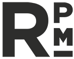 A black and white image of the letters R, P, M.