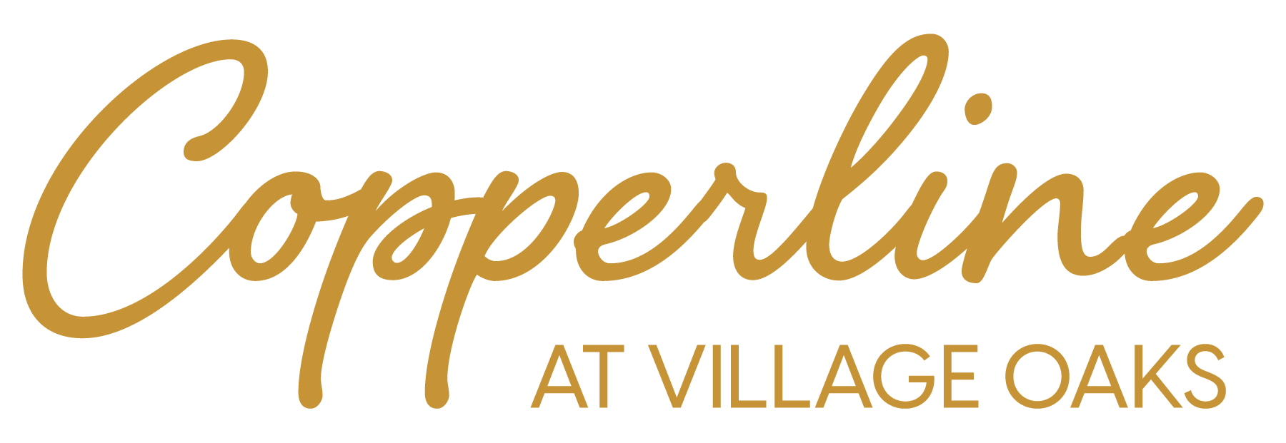 A logo for Copperline at Village Oaks.