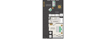 a floor plan of a small apartment with a bedroom and a bathroom