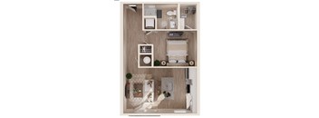 A small room with a bed, a desk, and a chair.
