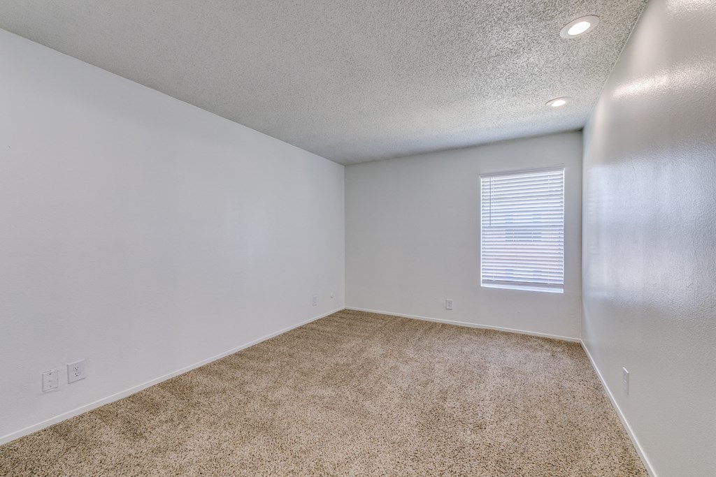 an empty room with carpet and a window
