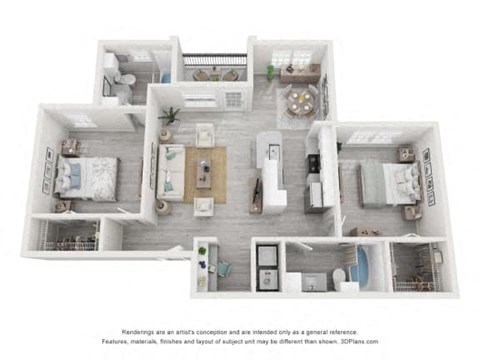 Kentucky Two Bed Two Bath Floor Plan at Saddle Creek Apartments, Austin, 78748