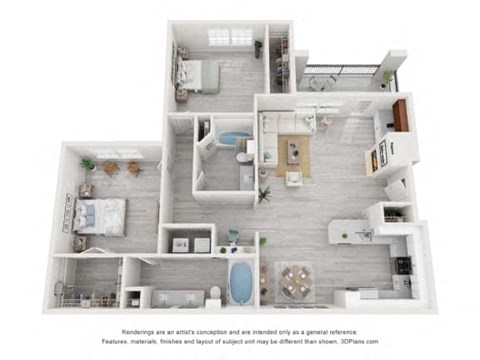 Triple Crown Two Bed Two Bath Floor Plan at Saddle Creek Apartments, Texas, 78748