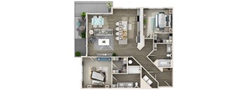 A top-down view of a two-story apartment layout.