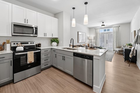 A modern kitchen with a black stove top oven and a black dishwasher.