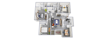 a 3d floor plan of a 3 bedroom apartment
