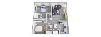 a 3d rendering of our 1 bedroom apartment at princeton court apartments in dallas