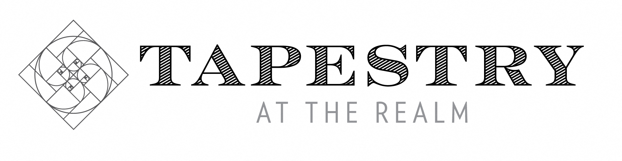 A logo with the words "TAPESTRY AT THE REALM" and a geometric design.