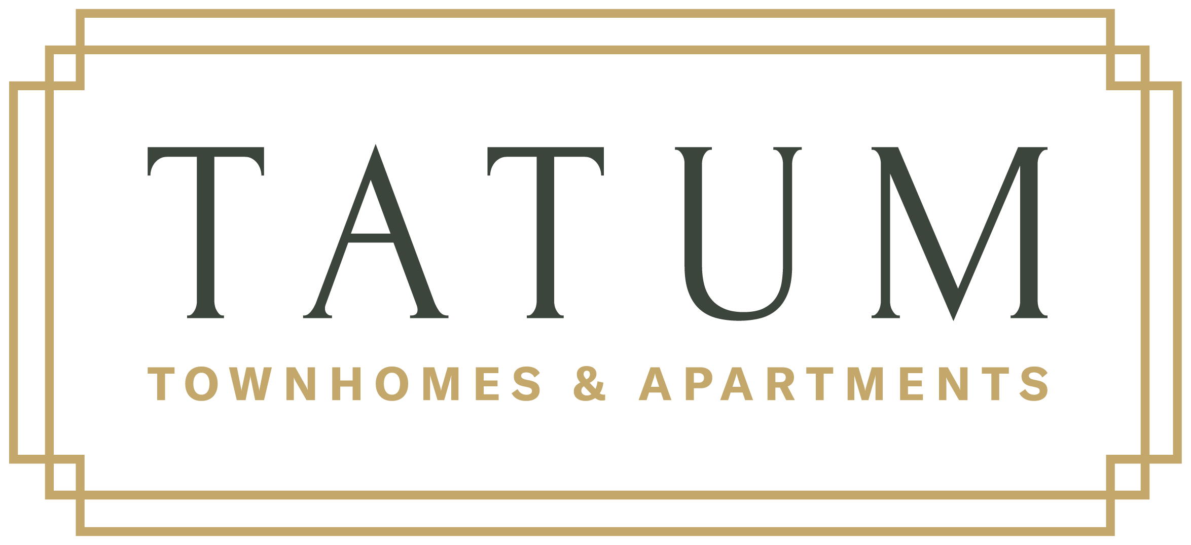 A logo for a company called Tatum that offers townhomes and apartments.